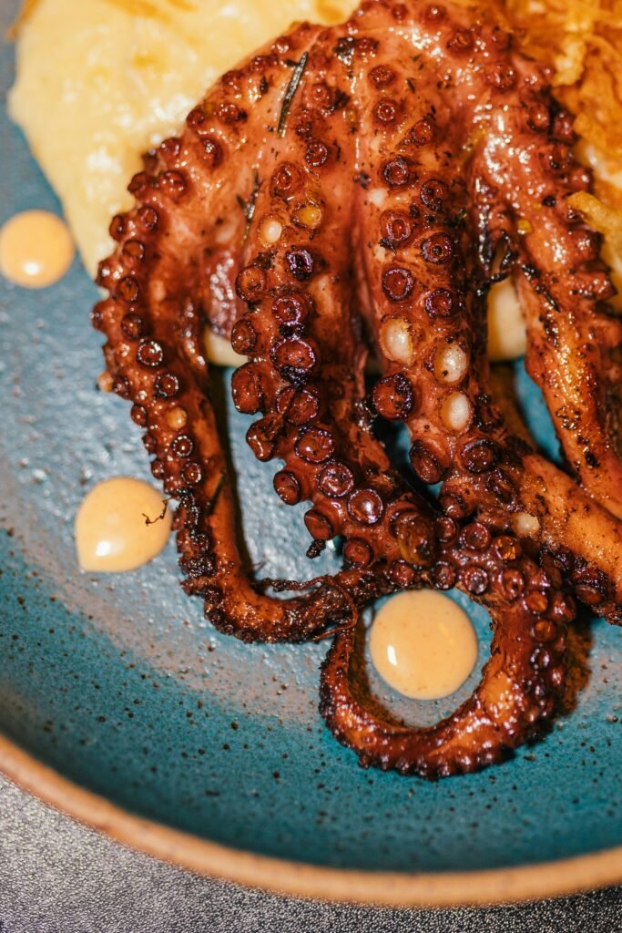 Charred Octopus with Red Wine Sauce and Skordalia